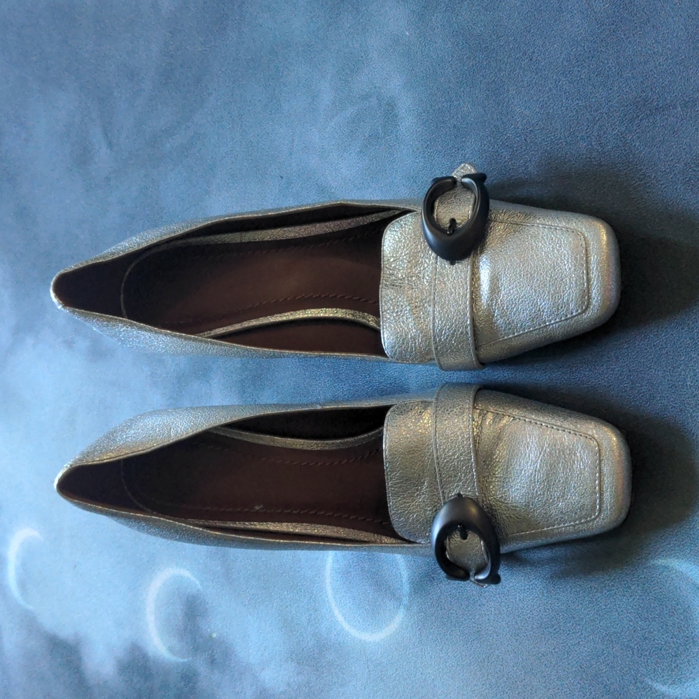 Coach Silver Leather C Block Heel Pump